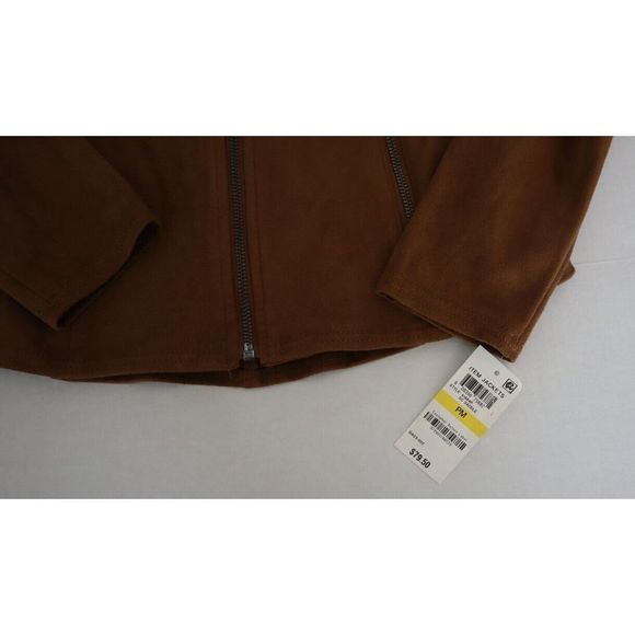 Style & Co. 61884P Women's Sz Petite M Saddle Brown Faux Suede Moto Jacket $80 - Picture 6 of 6
